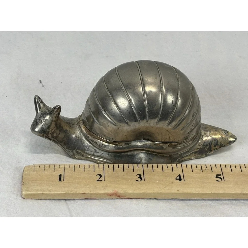 Vtg Silver Plated MCM Snail Salt Cellar Trinket Box READ
